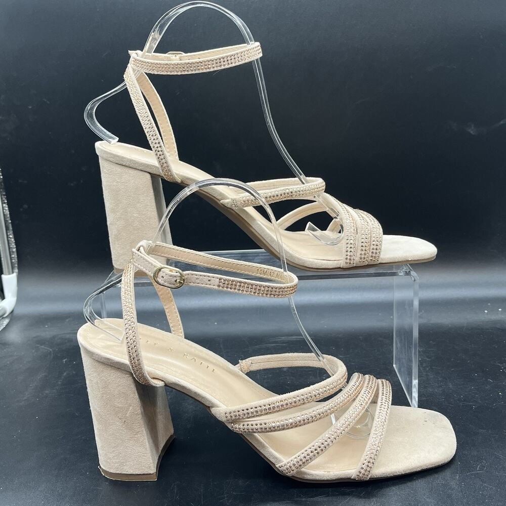 Kelly & Katie womens Cadene block heel rose gold size 9.5 jewels strappy